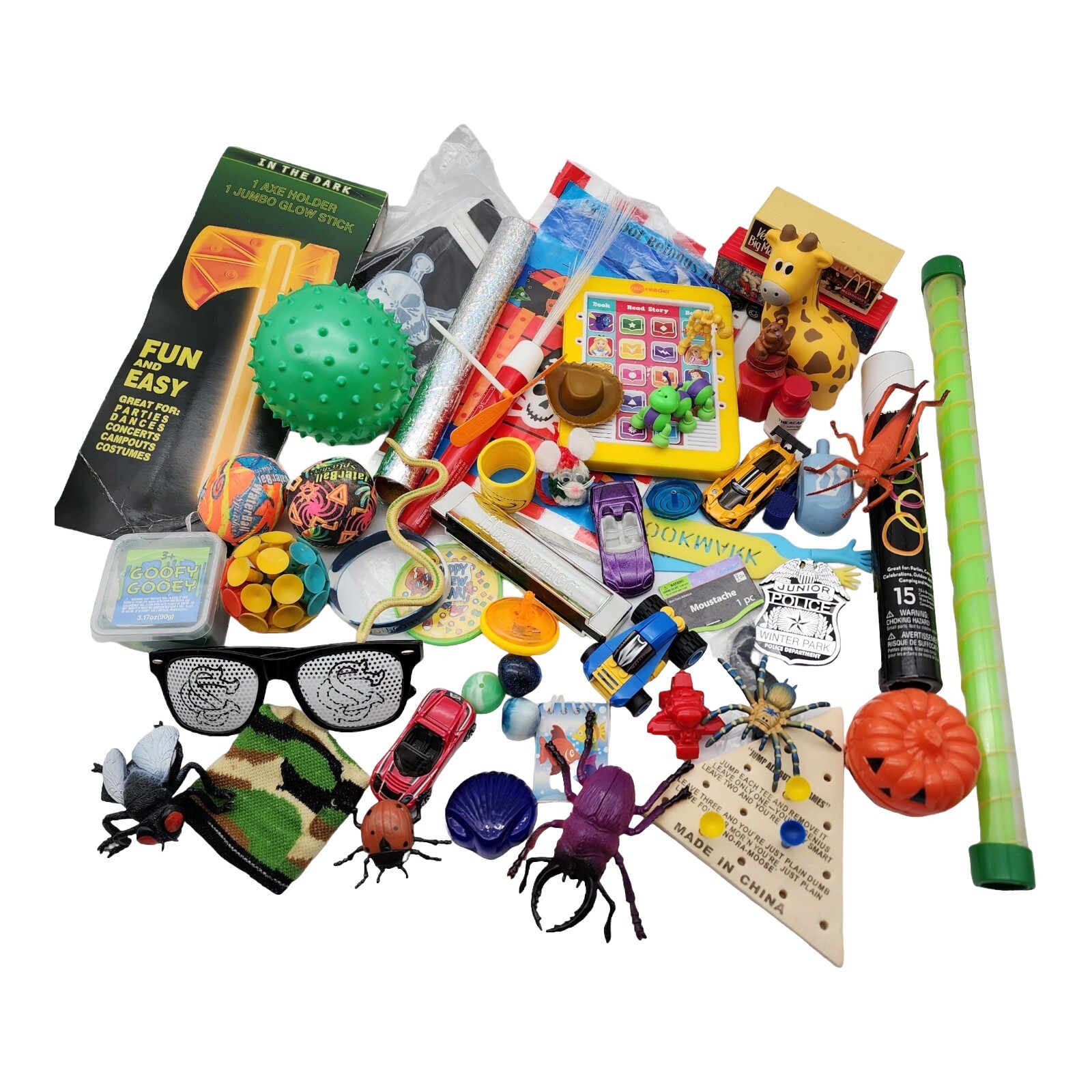 KIDS Junk Drawer Lot Of 56 Miscellaneous Toys, Games, Hot Wheels, Party Supplies