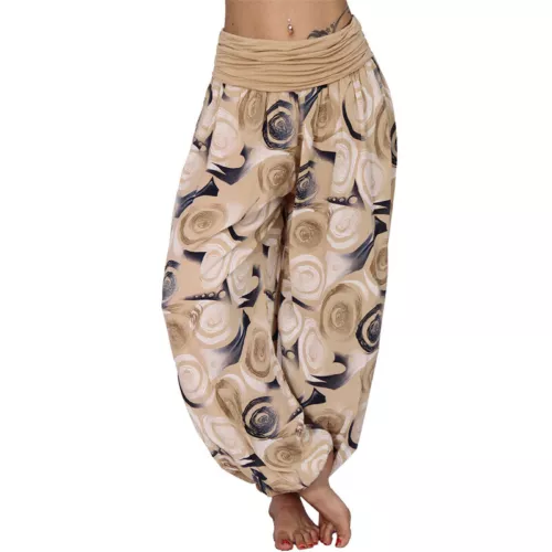 Women Elastic Waist Boho Floral Harem Trousers Baggy Wide Leg Palazzo Pants - Picture 7 of 60