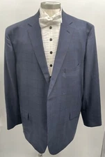 Custom Tom James Men's Blue Plaid 2-Piece Double Vented Pleated Suit Custom Size