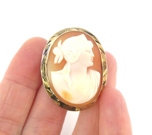 Beautiful Vintage 10ct Yellow Gold Agate Cameo Portrait Brooch 5.91g - Picture 11 of 11