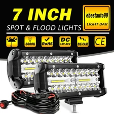 6'' inch 1200w LED Pods Light Bar Spot Flood Truck Offroad Driving Fog + Wiring