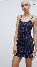 Navy And White Striped Lace Up Dress
