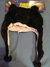 black bear hat with ear flaps cute fluffy warm soft plush one size fits all 