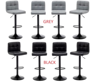 Set of Bar Stools Black or Grey Faux Leather, Kitchen Breakfast Bar  UK