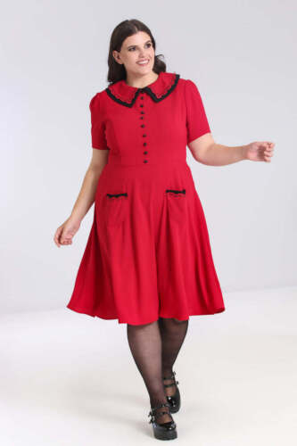 Emily Dress - Red Hell Bunny 2XL-4XL 18-22 vintage retro collar 50s pinup - Afbeelding 1 van 7