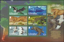 Gibraltar 2013 Cheetah/Turtle/Penguin/Tuna/Birds/Animals/Nature 6v m/s (b8436f)