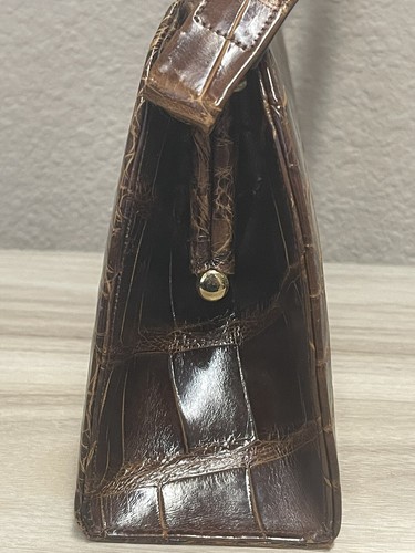 1950s Woolf Brothers Alligator Brown Handbag Vintage Satchel Purse Leather Lined - Picture 4 of 24