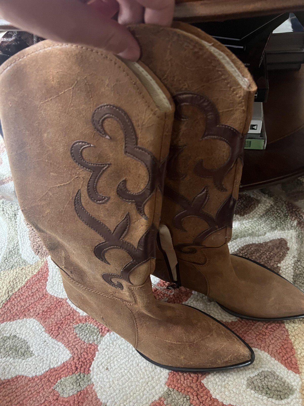 Nine West Genuine Leather Cowboy boots womens size 6 British Tan And