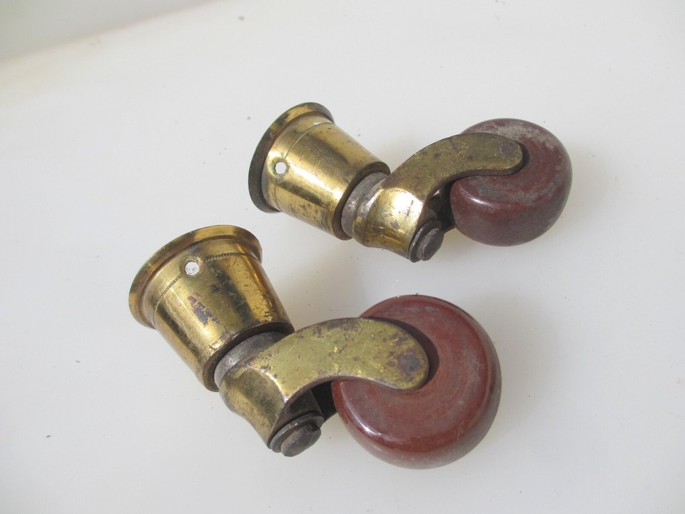 Victorian Brass Furniture Castors Trolley Wheels Old Cup Antique