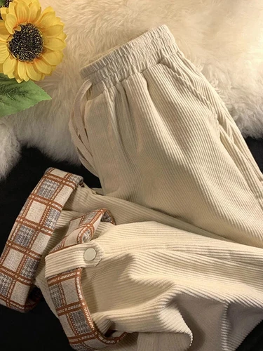Fashionable women's corduroy pants with high waisted autumn loose leg pants - Picture 8 of 17