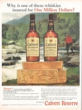1961 Calvert Reserve Whiskey Vintage Print Ad Gold bars Fly Trout Fishing River