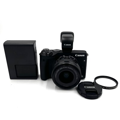 [NM] Canon EOS M3 24.2MP Digital Camera Black + EF-M 15-45mm IS STM + EVF-DC1