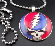 Grateful Dead Necklace Ball Chain New Steal Your Face Pendant Skull Deadhead
