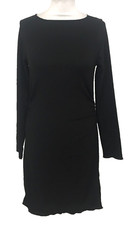M&S Women's Dress Black Textured Jersey Column Ruched Boat Neck New F1