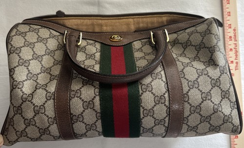 Vintage Gucci Sherri Line Made in Italy Boston Monogram Bag Purse Coated Canvas - 第 1/13 張圖片