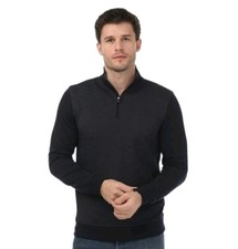 Ted Baker Men's Textured 1/4 Zip Cotton Knit Pullover Sweater Top Black Size L
