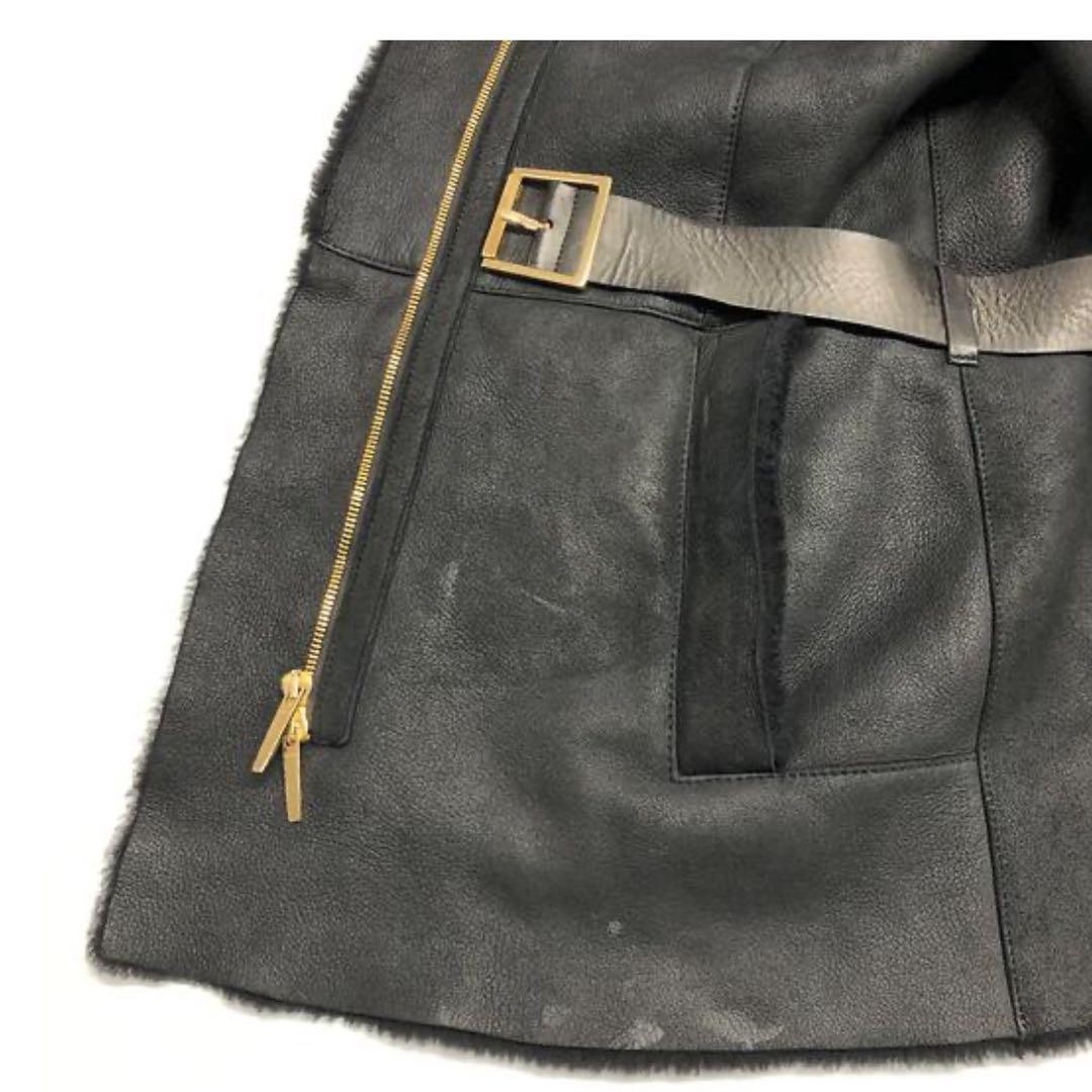 GUCCI Real Mouton Coat Belt Black Leather Women's From Japan