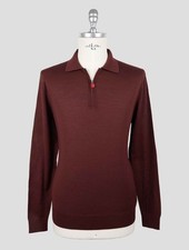 NEW KITON BURGUNDY WOOL 14 MICRON SWEATER POLO EU 58 - US 48 - 3XL KMZ42
