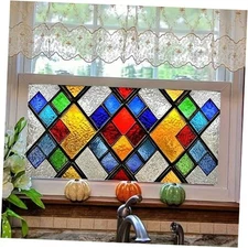 Stained Glass Window Privacy Film Static Cling Decorative Window Film Rainbow 