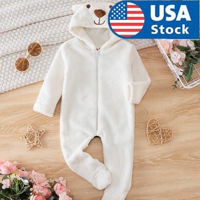 Newborn Baby Bear Plush Long Sleeved Jumpsuit Fall Winter Clothes Outfits