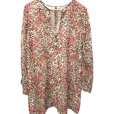 St.John Swim Cover Up Beach Dress Long Sleeve Cheetah Print OSFM