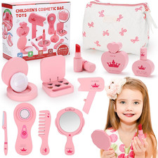 Wooden Makeup Toy Set for Toddler Pretend Beauty Salon Kit Play Makeup for Girls