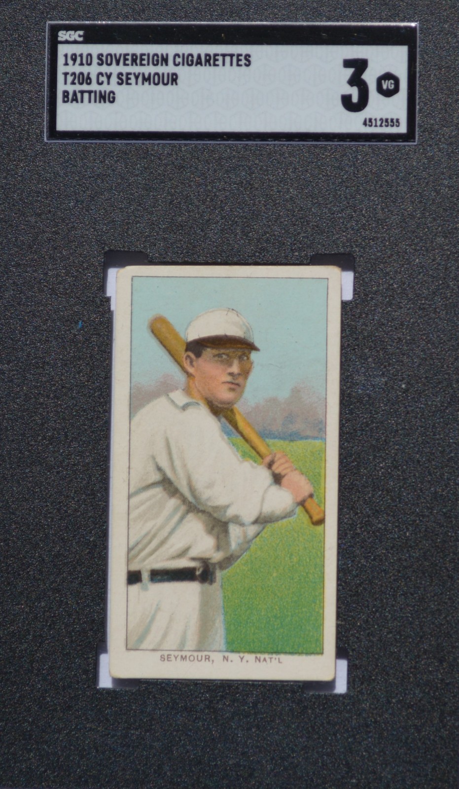 1910 T206 CY SEYMOUR - BATTING - SOVEREIGN BACK - SGC 3