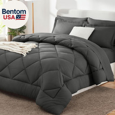 Queen Comforter Set Dark Grey - Bed in a Bag Queen Size 7 Pieces, Luxury Soft Be