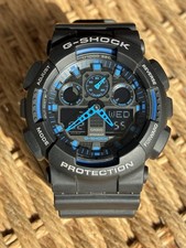 Casio G-Shock GA-100-1A2 Black Blue Ana-Digi Watch 5081 Shock Resist 200M