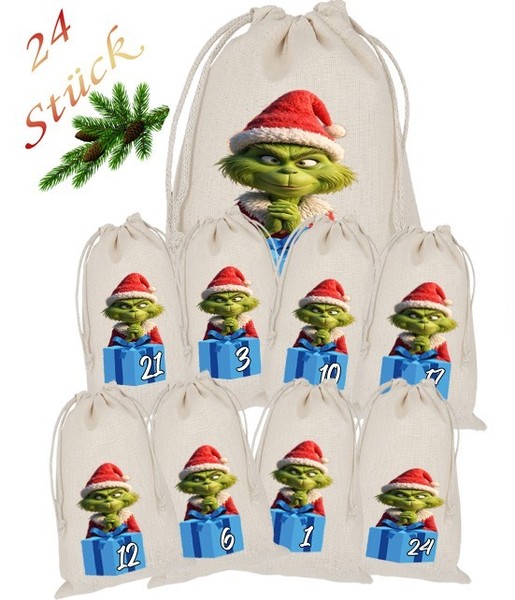 Grinch Adventskalender Zum BefüLlen 24 Beutel SäCkchen Weihnachtskalender Gesche-image