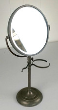 Beveled Glass Shaving Mirror Metal Stand Shaving Cup Brush Holder Vintage 1472