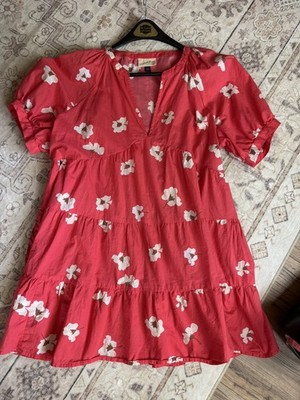 Universal Thread Women's Floral Dress Size XL Coral with Pockets Short Sleeve