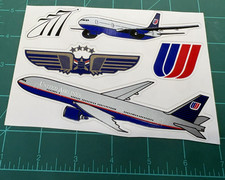 Vintage UNITED Airlines die cut airplane 777 stickers set