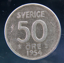 Sweden 50 Ore, 1954, silver coin