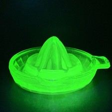 Vintage Uranium Glass Juicer Reamer with Tab Handle 5" Chips * Read *