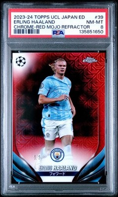 2023-24 Topps Chrome UCL Erling Haaland Red Mojo Refractor /5 PSA 8 Pop 1 #39