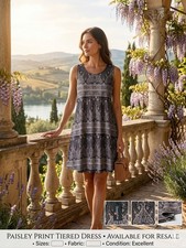 simplefun black white paisley print knit tiered sleeveless stretch dress m