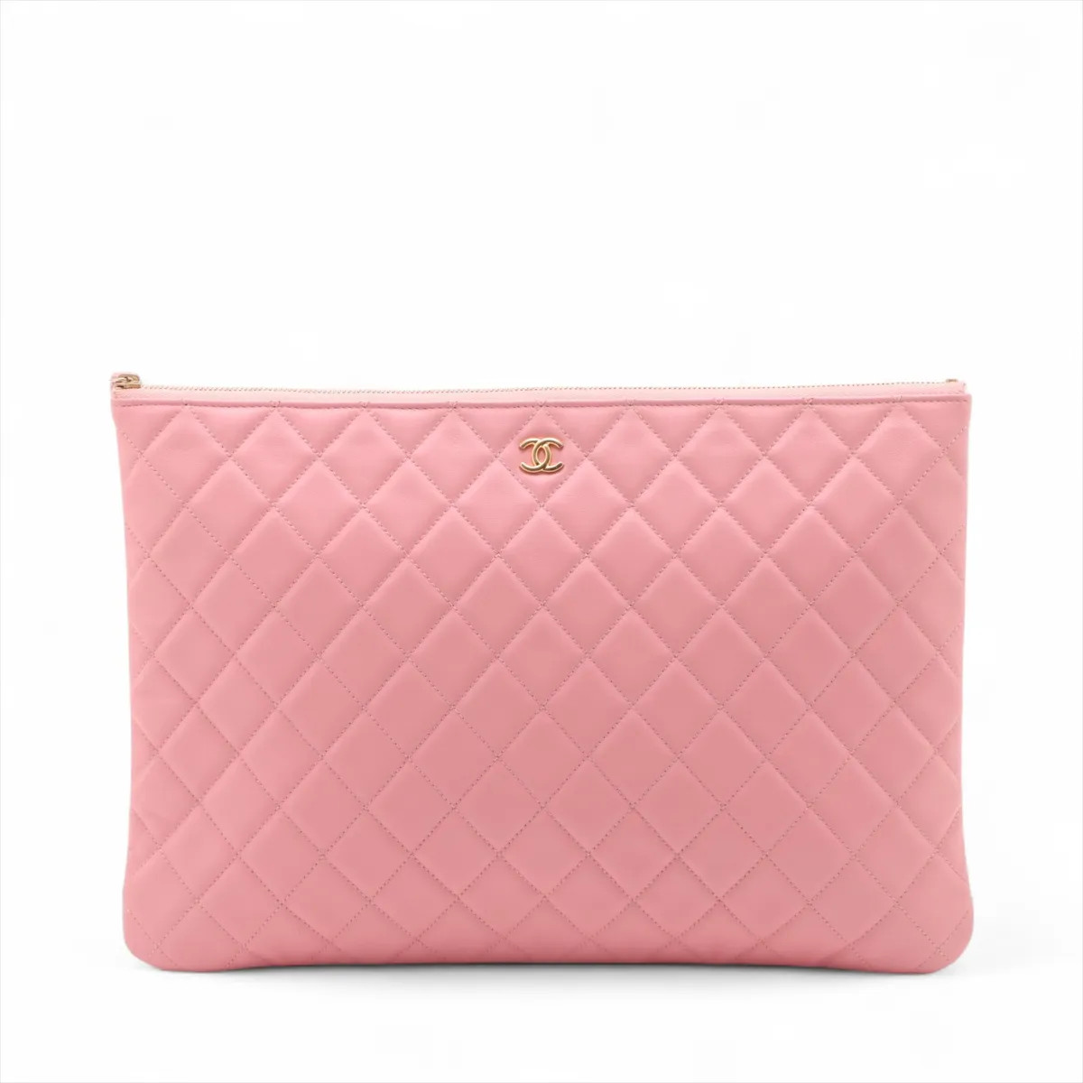 Chanel Matelasse Lambskin Clutch bag Pink Gold Metal Fittings 27th