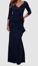 Xscape Women's Blue Ruched Ruffled Gown Dress Petite Size 14P