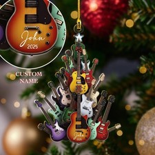 Personalized Guitar Tree Ornament Custom Electric Guitar Christmas Flat