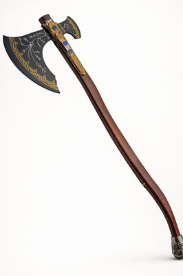 Two-Handed Viking Axe with Rune Artwork   Ash Wood Handle & Leather Sheath