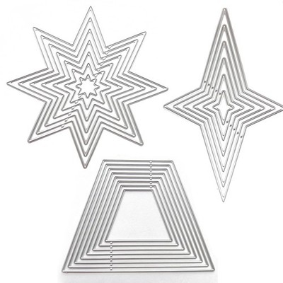 TuNan 3 Sets Cutting Dies Stencil Metal Template Molds, Star, Trapezoid Style