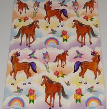 UNUSED vintage Lisa Frank stickers, 1 sheet horse rainbow rose butterfly, 1980s