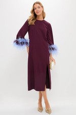 Tuckernuck Winetasting Maroon Blue Feather Eleanor Dress Size XL