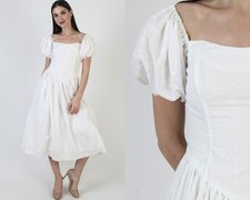 Vtg White Jessica McClintock Dress Gunne Sax Plain Eyelet Victorian Prom Gown