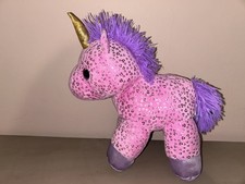 HUG FUN Pink  Purple Sparkle Unicorn Plush Stuffed Animal Toy 9" Tall