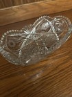 Vintage Cut Glass Candy Dish, Flowers and Diamond, Sawtooth Edge 9" x 5"