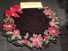CHRISTIAN LACROIX Christmas Placemats 2 PC Black velvet Poinsettia flower 15” RD