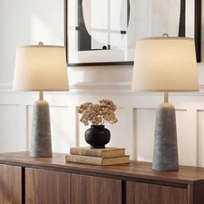 24" Modern Concrete Table Lamps Set of 2 Faux Stone Bedside Lamps Bedroom