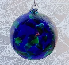 Zorza Handmade Glass Ornament Poland Round Shape Mouth Blown Blue 